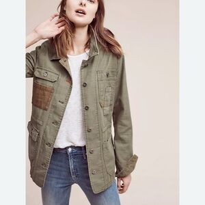 Anthropologie Hei Hei Boho Patchwork Army Green Utility Jacket